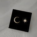 Asymmetric Star Moon Micro Pave Zircon Copper Stud Earrings For Women, Niche Geometric Fashion