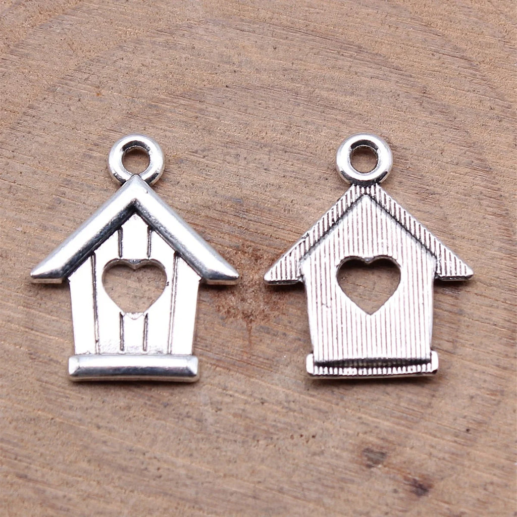 18x15mm 1g Antique Silver Zinc Alloy Heart House Charm Pendant for DIY Necklace Bracelet Making