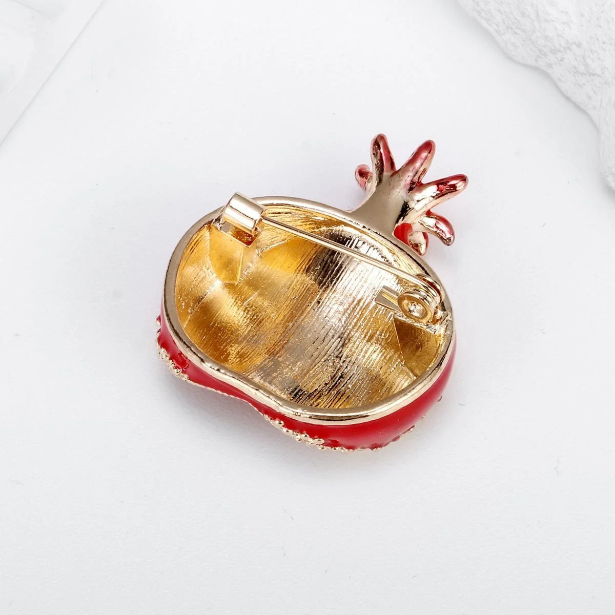 Elegant Red Enamel Pomegranate Brooch With Gold Alloy Rhinestones, Fashion Fruit Lapel Pin Corsage Gift