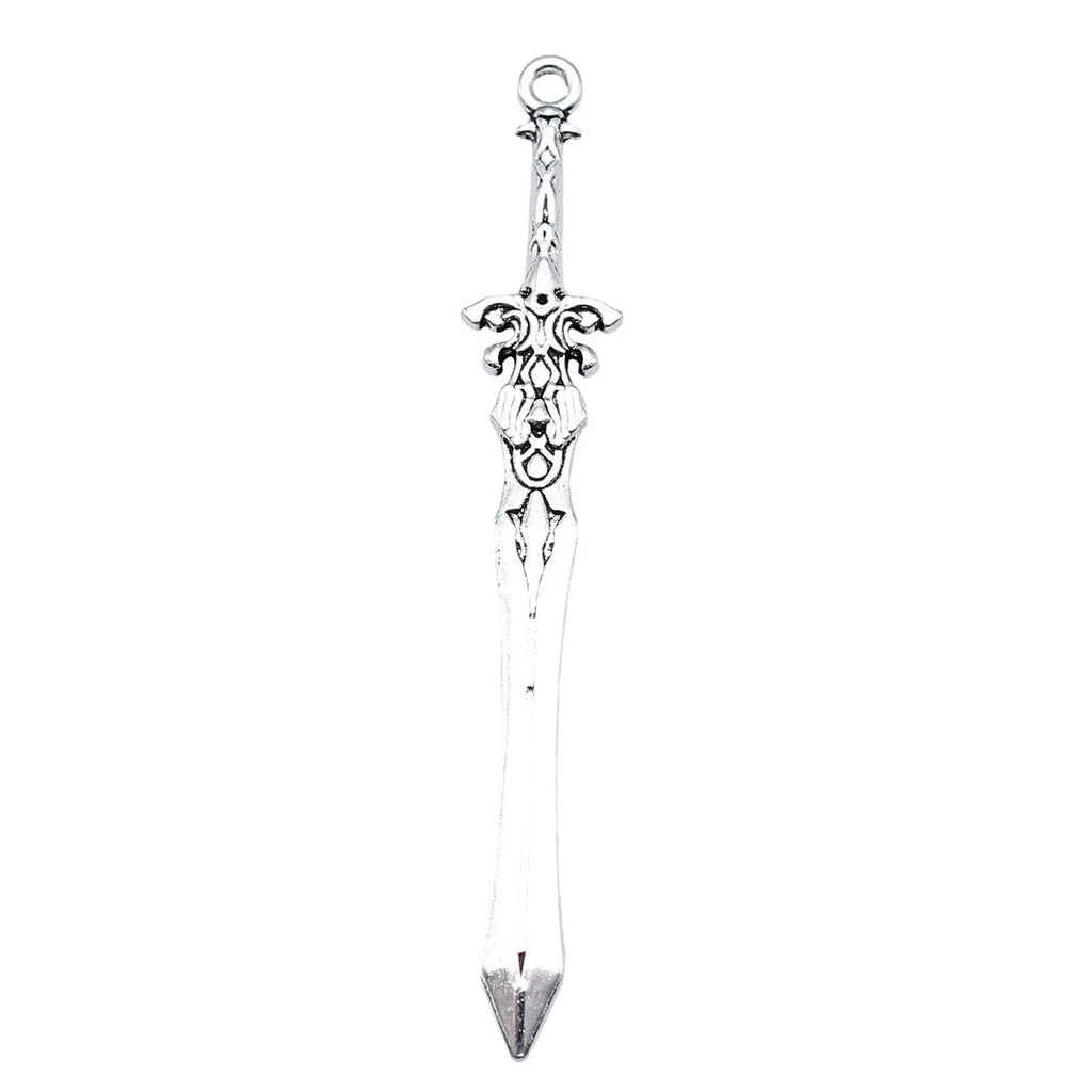 70mm 3.6g Antique Silver Zinc Alloy Cosplay Weapon Sword Charm Pendant for DIY Jewelry Making