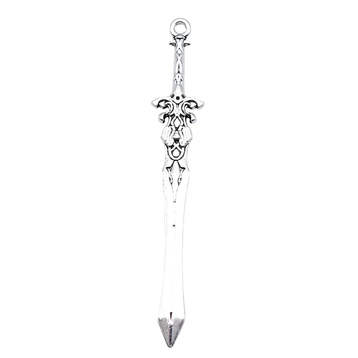 70mm 3.6g Antique Silver Zinc Alloy Cosplay Weapon Sword Charm Pendant for DIY Jewelry Making