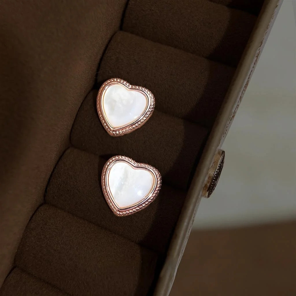 French Vintage Heart Shell Stud Earrings Copper Sweet Chic Commuter Jewelry For Women