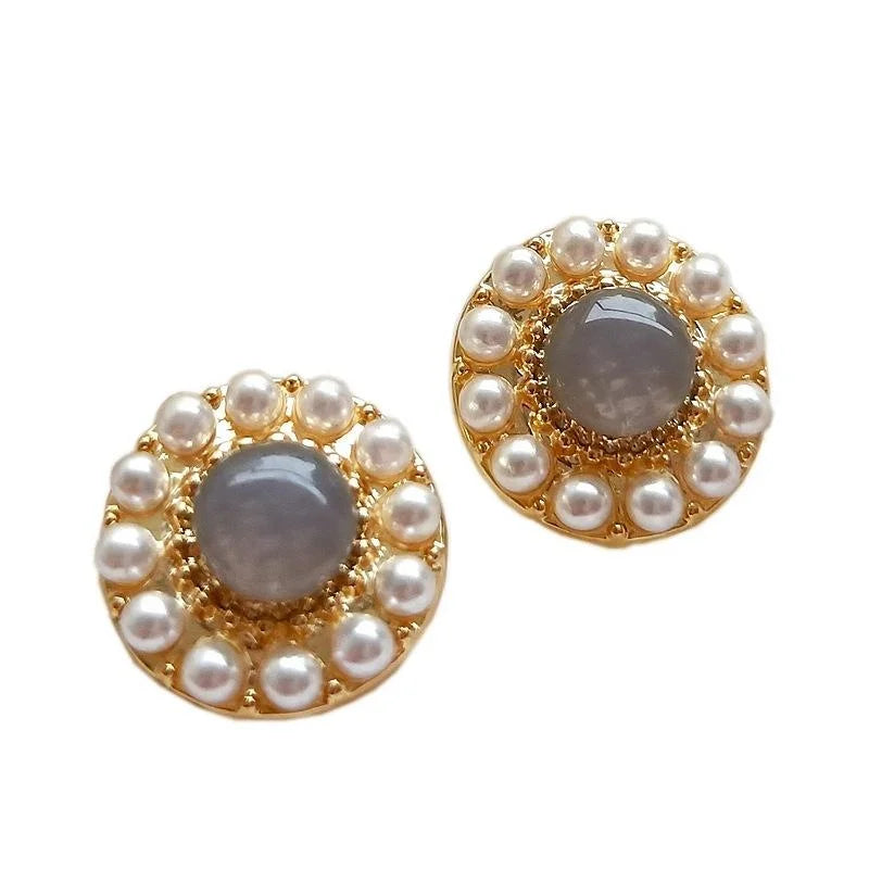 14K Gold Plated Alloy Pearl Heart Stud Earrings French Simple Romantic Style for Women