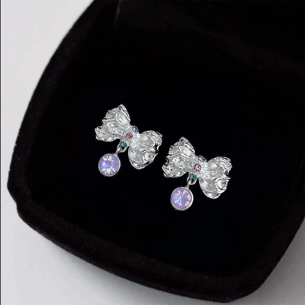 Sweet Liquid Bow Stud Earrings Copper Cute Niche Designer Ear Jewelry