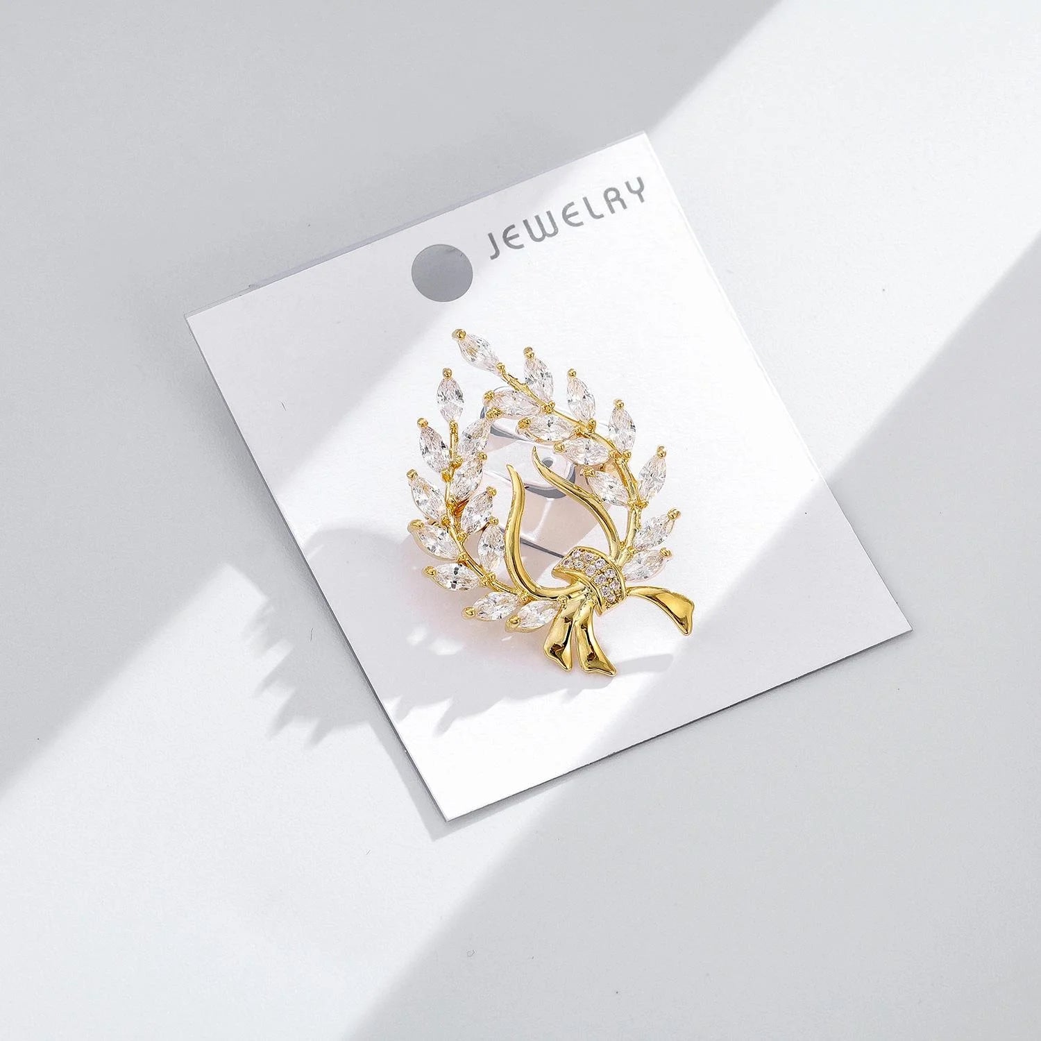 Luxury Gold Wheat Sheaf Zircon Brooch, Elegant Harvest Leaf Lapel Pin Corsage For Coat Suit Gift
