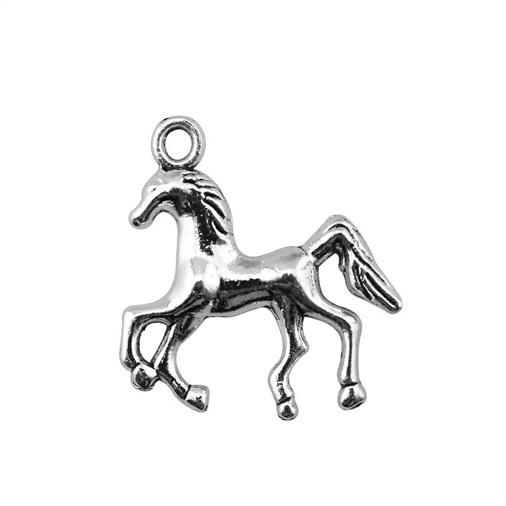 24x22mm 2.4g Antique Silver Zinc Alloy Horse Charm Pendant for DIY Cute Animal Jewelry Making