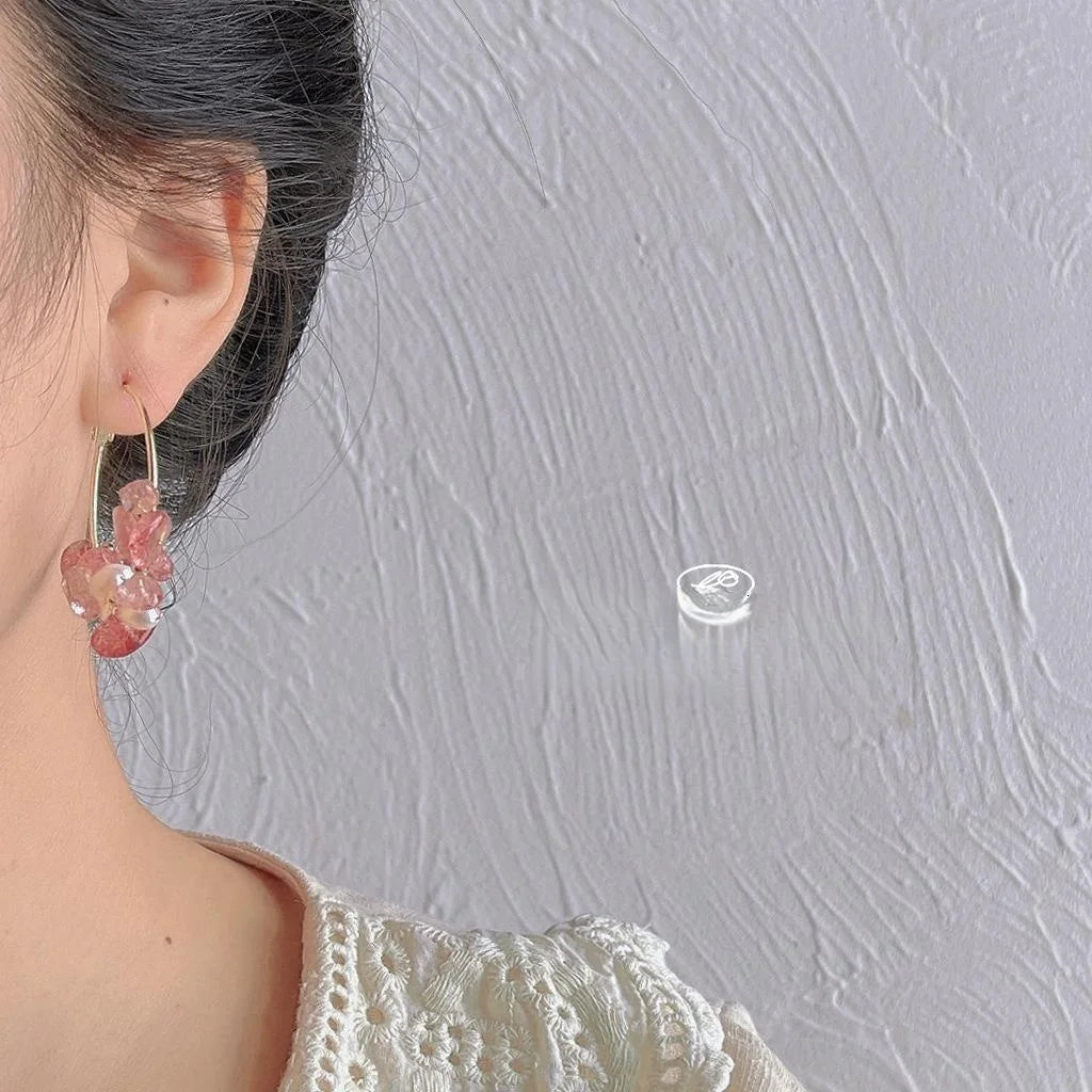 Sweet Handmade 14K Plated Copper Strawberry Quartz Freshwater Pearl Irregular Geometric Stud Earrings