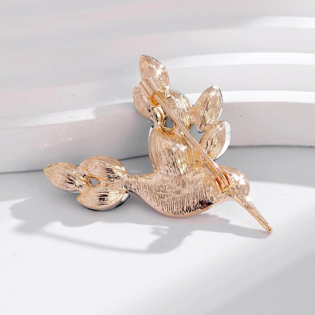 Elegant Flying Bird Rhinestone Glass Brooch Alloy Hummingbird Lapel Pin Corsage For Women's Suit Accessory Gift