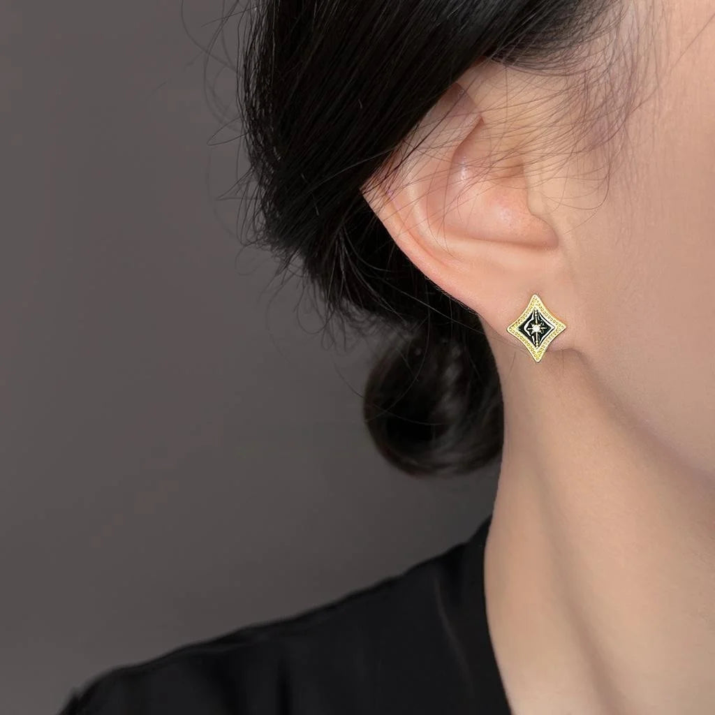 Old Money Style 14K Plated Copper Star Geometric Micro Pave Zircon Stud Earrings