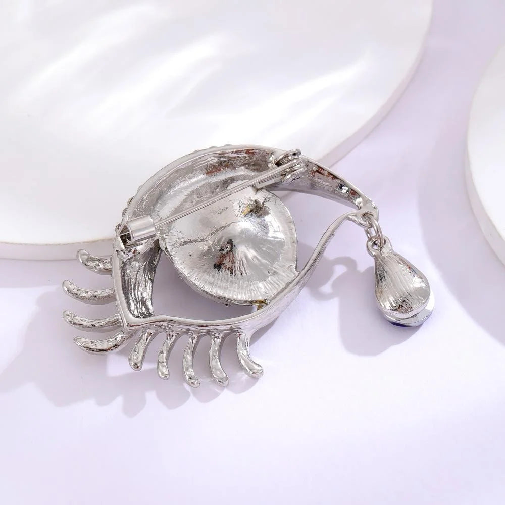 Elegant Evil Eye Tear Brooch With Blue Crystal Rhinestones, Alloy Lapel Pin Corsage Suit Accessory