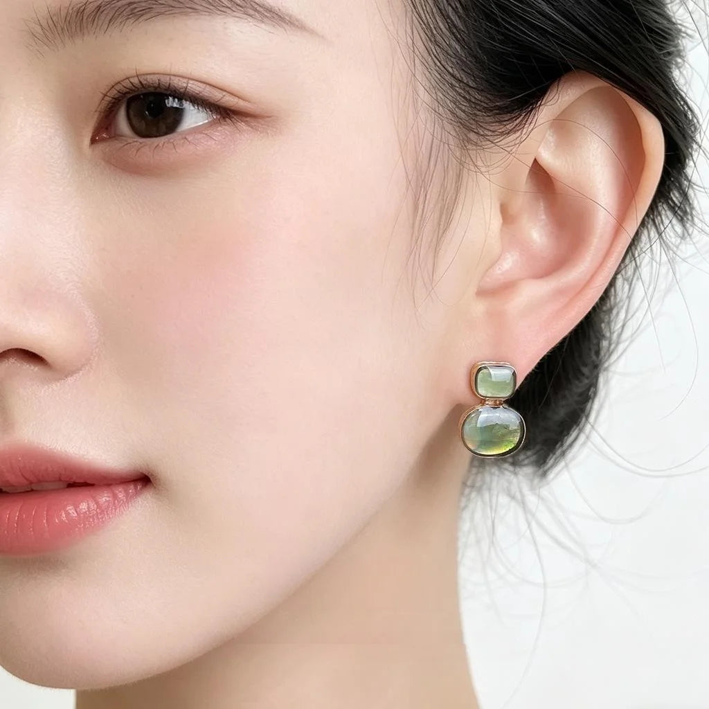 Natural Freshwater Shell Geometric Stud Earrings Vintage Oval Square Jewelry