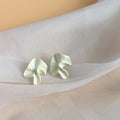 French Cream White Metal Irregular Geometric Pleated Flower Stud Earrings Vintage Hepburn Style
