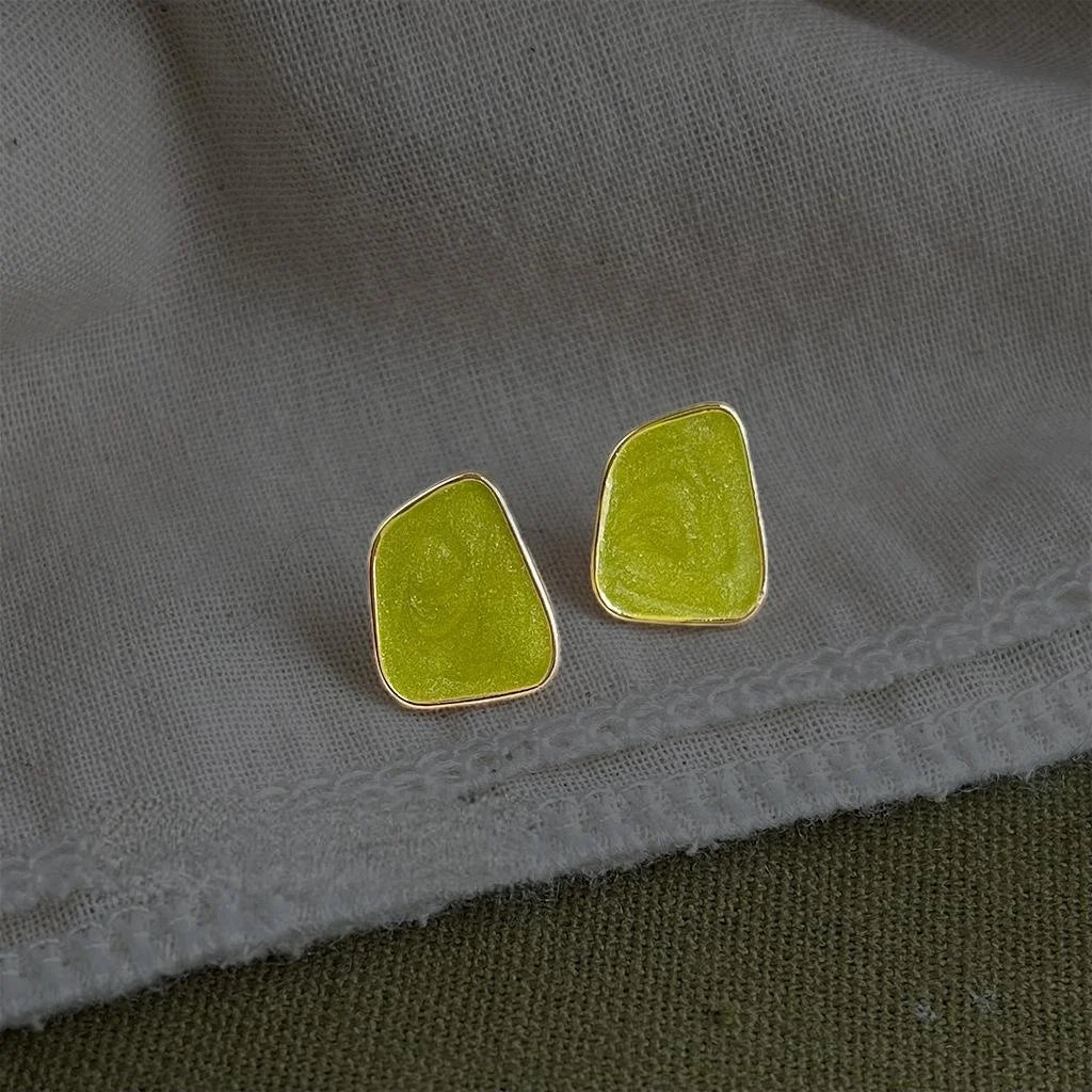 Spring Summer Fresh Sweet Geometric Irregular Drip Glaze Enamel Eco Copper Stud Earrings For Women
