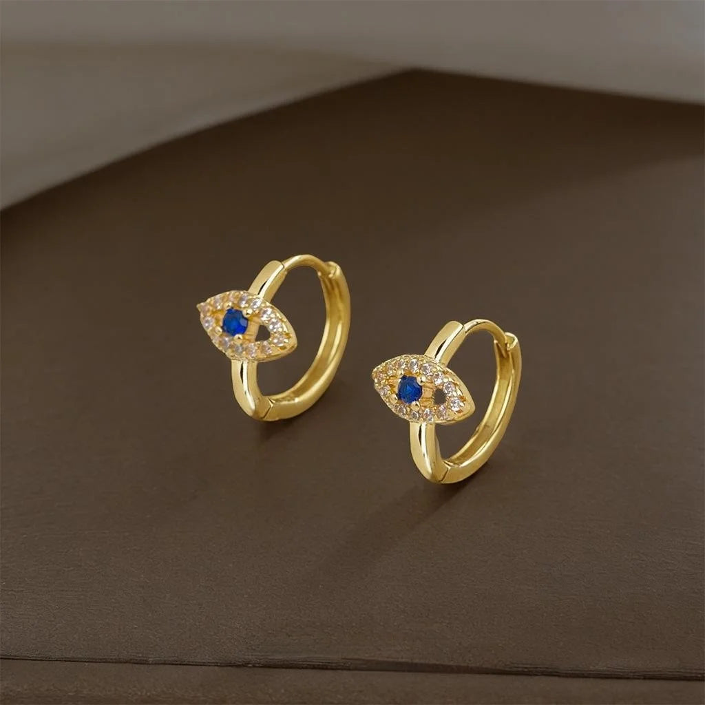 Micro Pave Zircon Eye Stud Earrings For Women, Copper Geometric Minimalist Fashion Jewelry