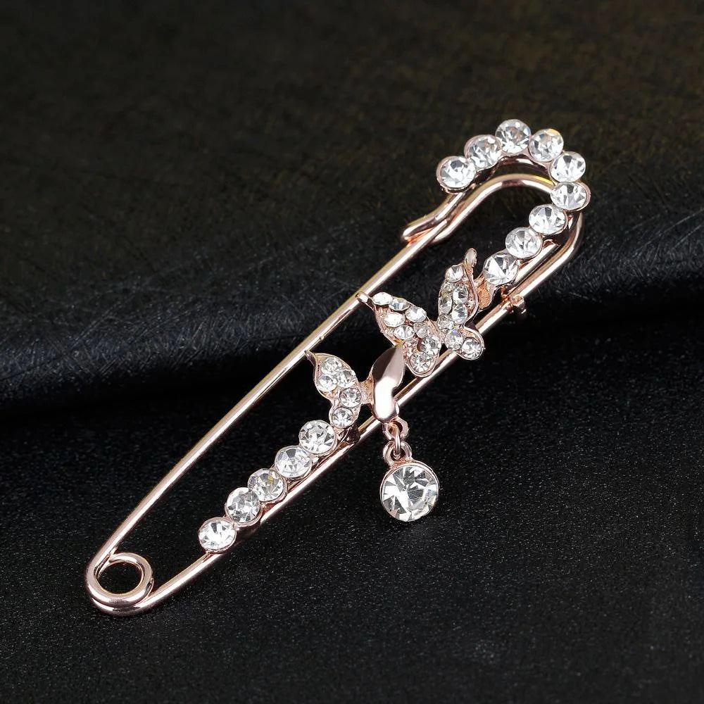 Luxury Double Butterfly Rhinestone Brooch Copper Alloy Zircon Lapel Pin Elegant Scarf Buckle Suit Accessory