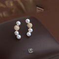 14K Plated Copper Pearl Zircon Smile Arc Stud Earrings Simple Geometric Fashion Jewelry