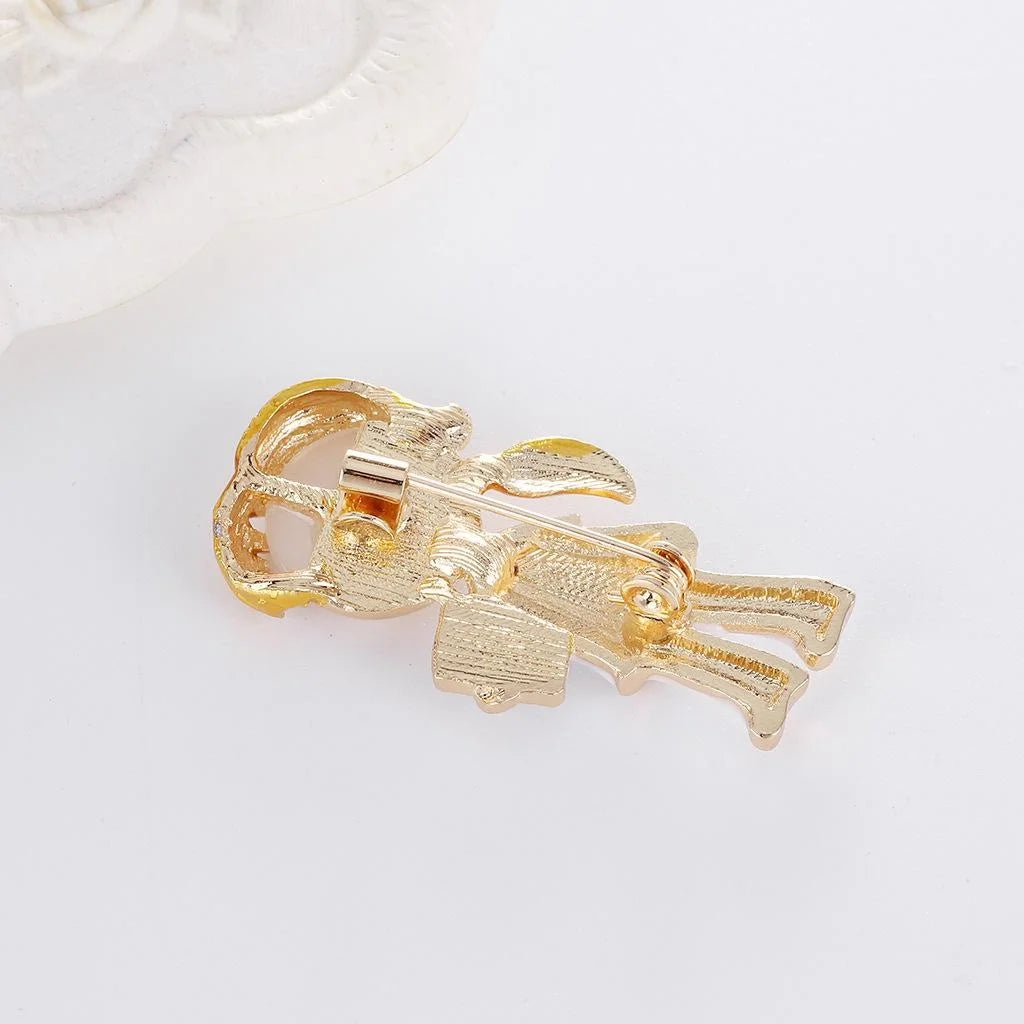 Cute Girl Doctor Alloy Enamel Cat Eye Stone Brooch, White Lapel Pin Corsage Suit Accessory Gift