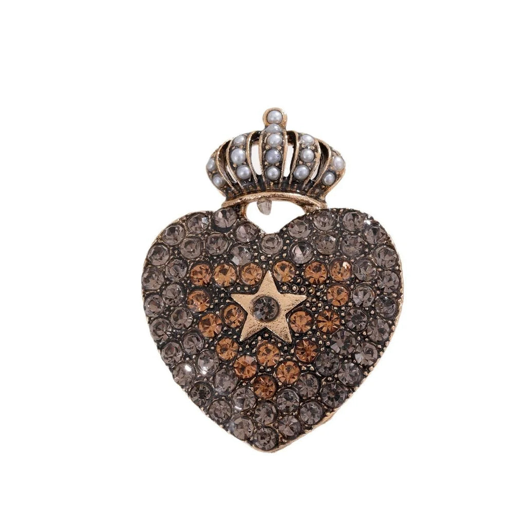 Vintage Heart Crown Brooch With Rhinestone Star And Pearl Accents, Elegant Alloy Lapel Pin Suit Accessory