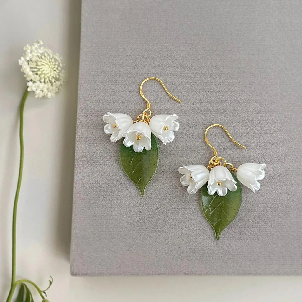 Forest Style Handmade Long Tassel Lily Of The Valley Leaf Floral Eco-Friendly Copper Drop Earrings