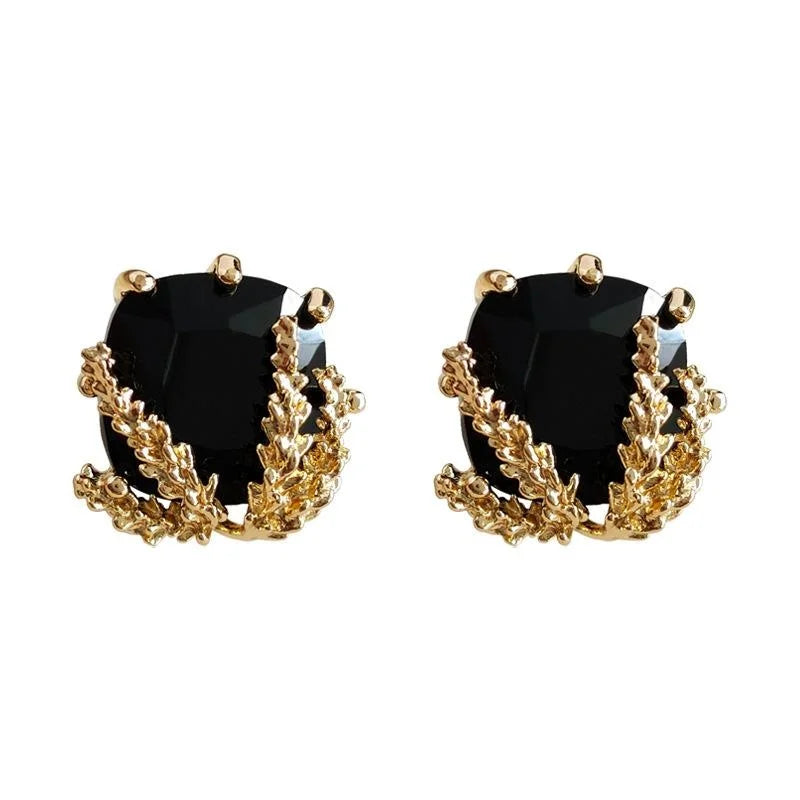 14K Gold Plated Geometric Wheat Zircon Stud Earrings For Women Minimalist Square Fashion Jewelry