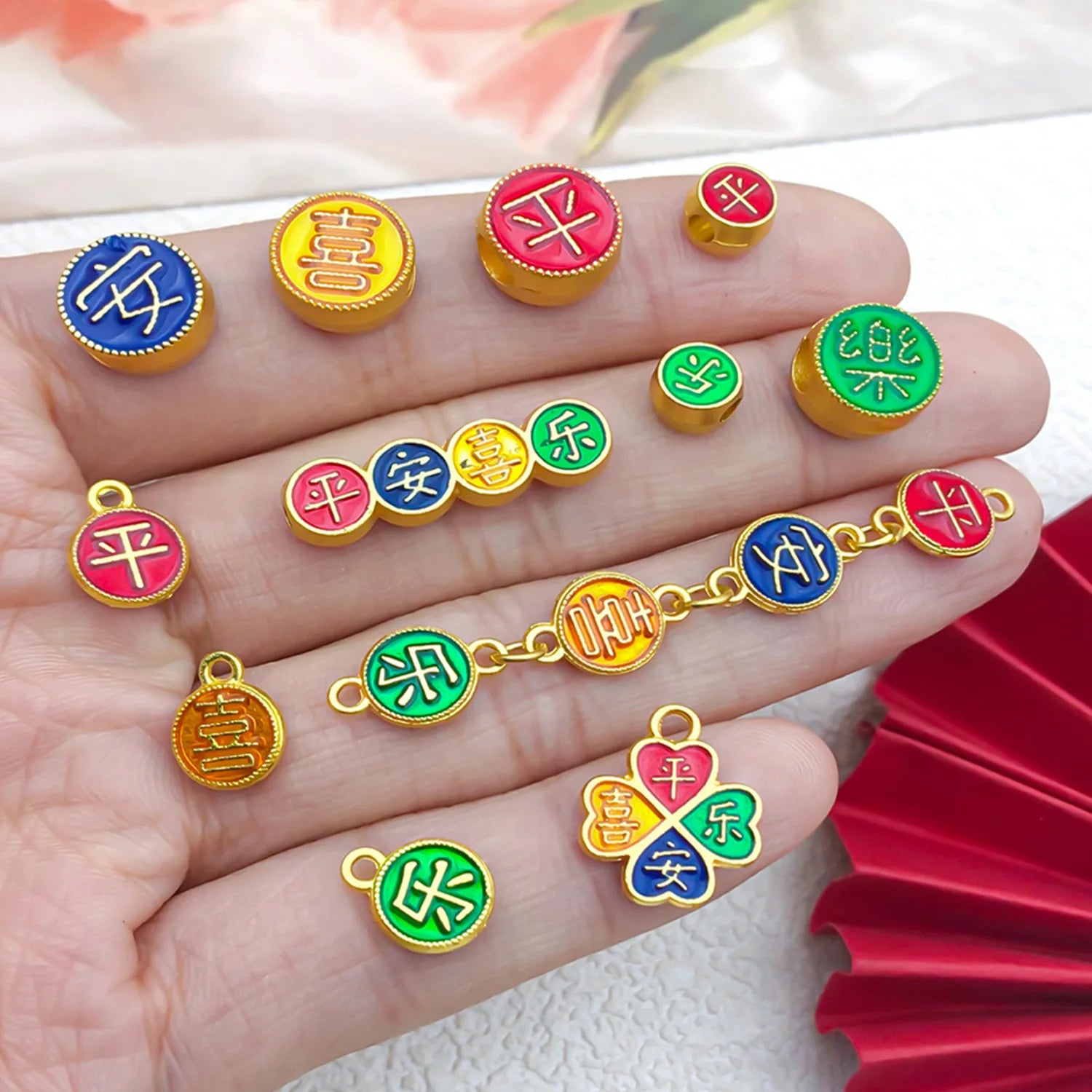 Sand Gold Zinc Alloy Peace Joy Spacer Beads for DIY Bracelet Necklace Jewelry