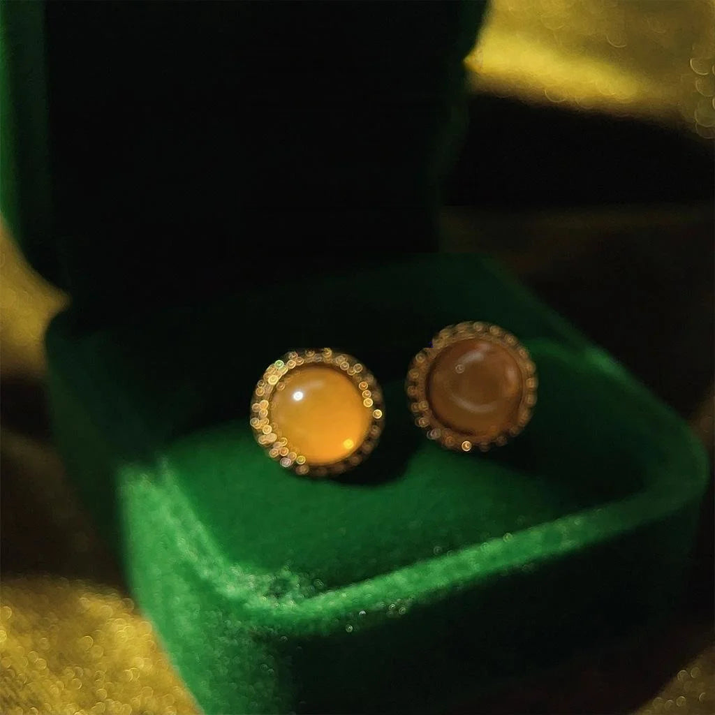 Vintage Maillard Style Antique Gold Plated Copper Round Geometric Stud Earrings For Women
