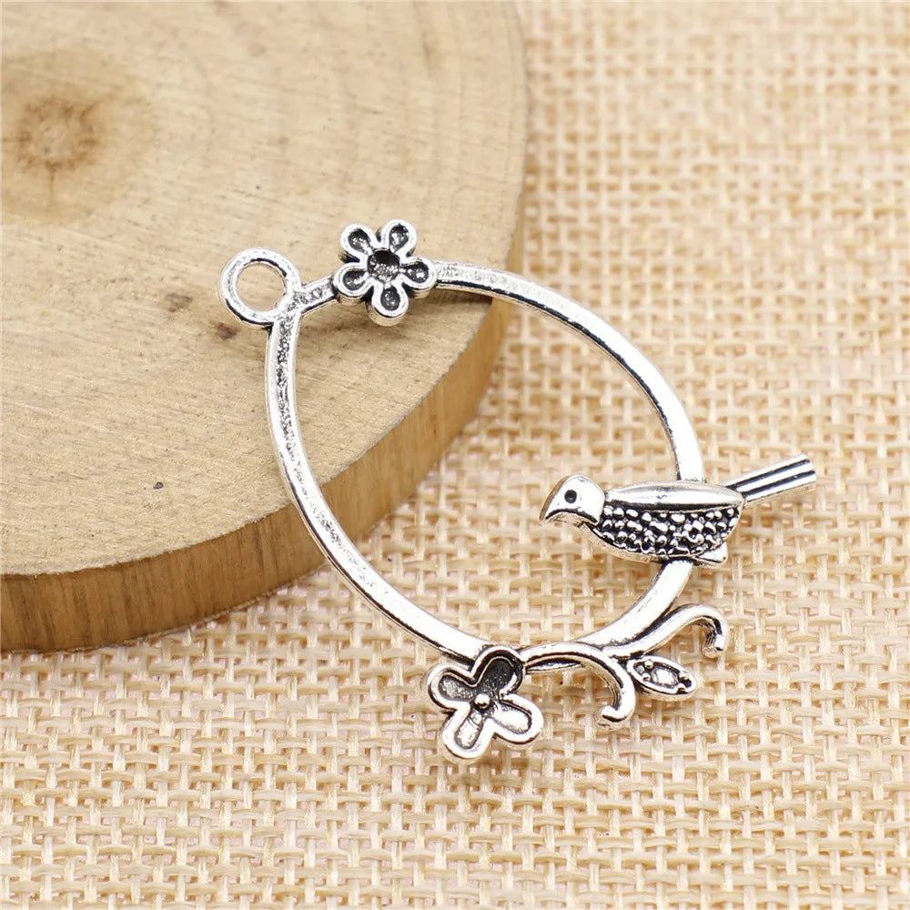 39x30mm 3.1g Multicolor Zinc Alloy Flower Bird Earring Charms for DIY Earrings Jewelry Making