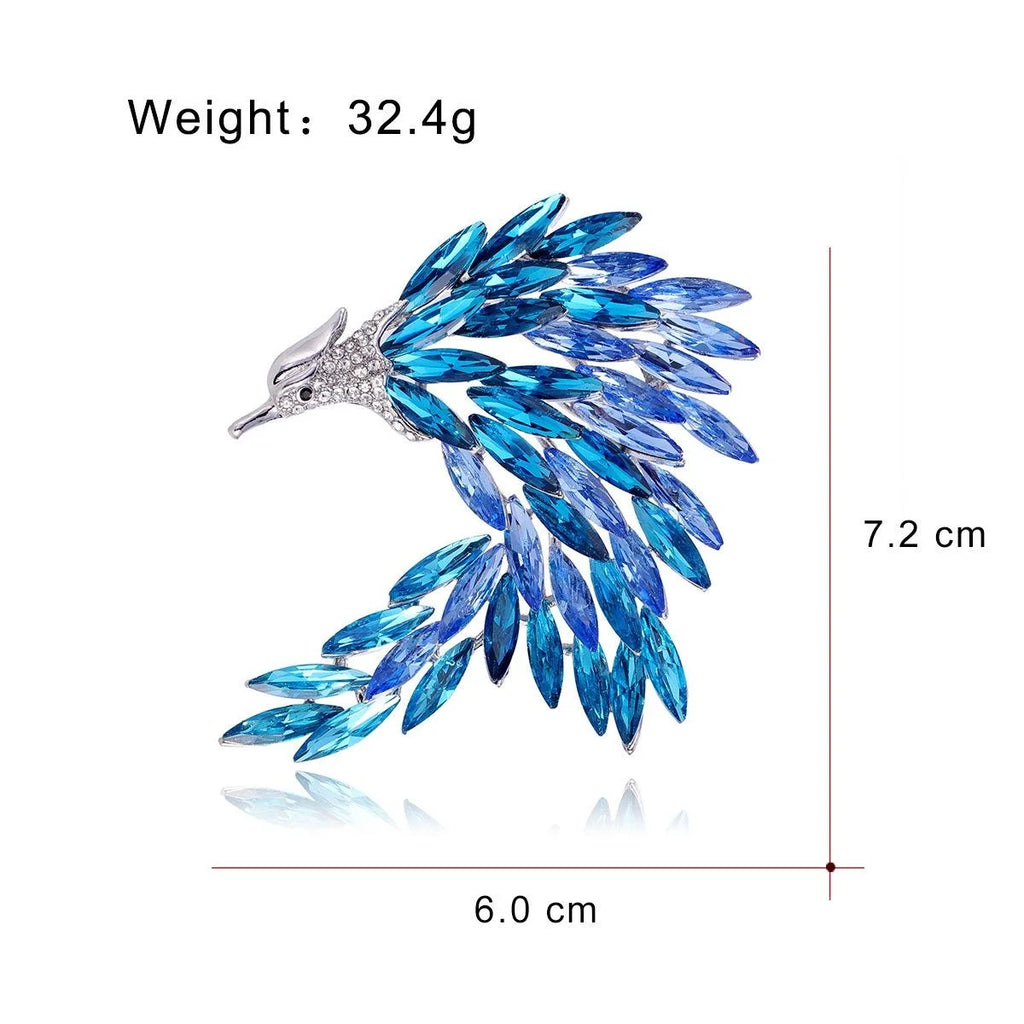 Luxury Blue Crystal Phoenix Rhinestone Brooch Elegant Firebird Lapel Pin Corsage Suit Accessory Gift