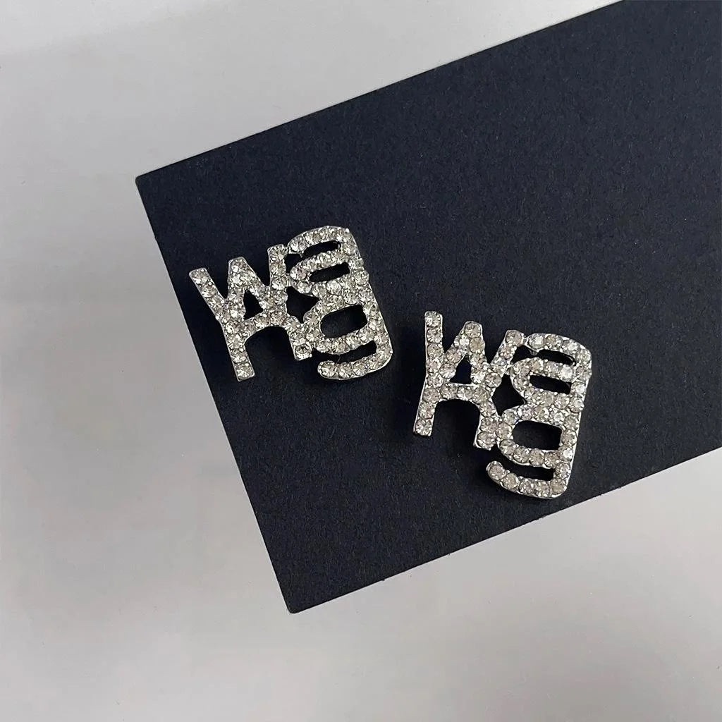 Rhinestone Letter Stud Earrings Silver Plated Post Sweet Cool Minimalist Fashion Jewelry