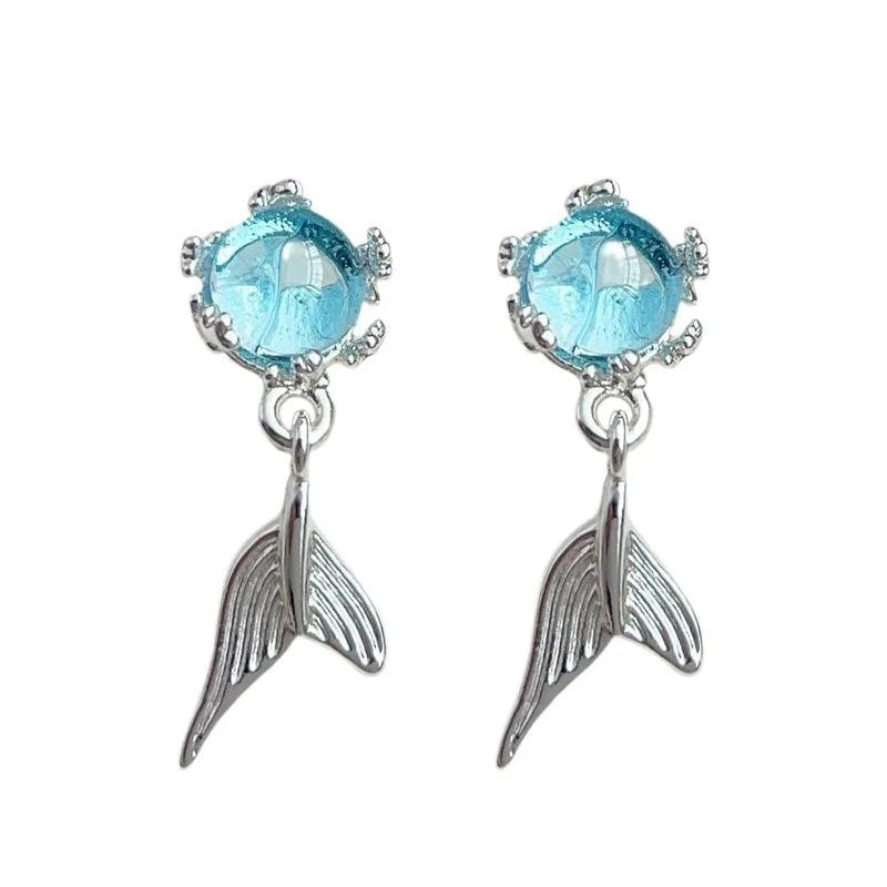 Mini Mermaid Tail Stud Earrings Copper Silver Plated Pin Cute Forest Style Jewelry For Women
