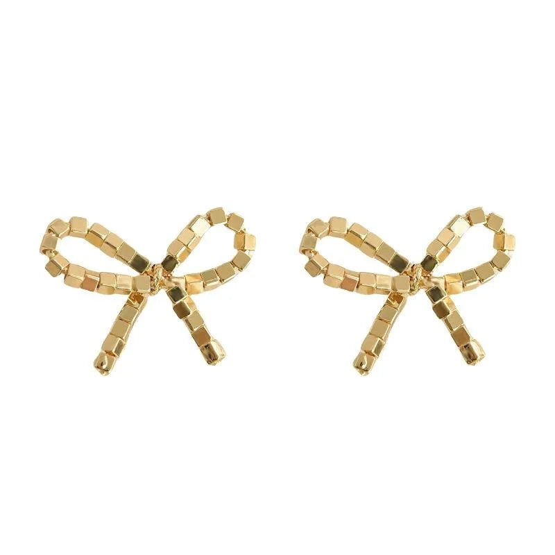 Fashion Designer 14K Plated Copper 3D Bow Stud Earrings