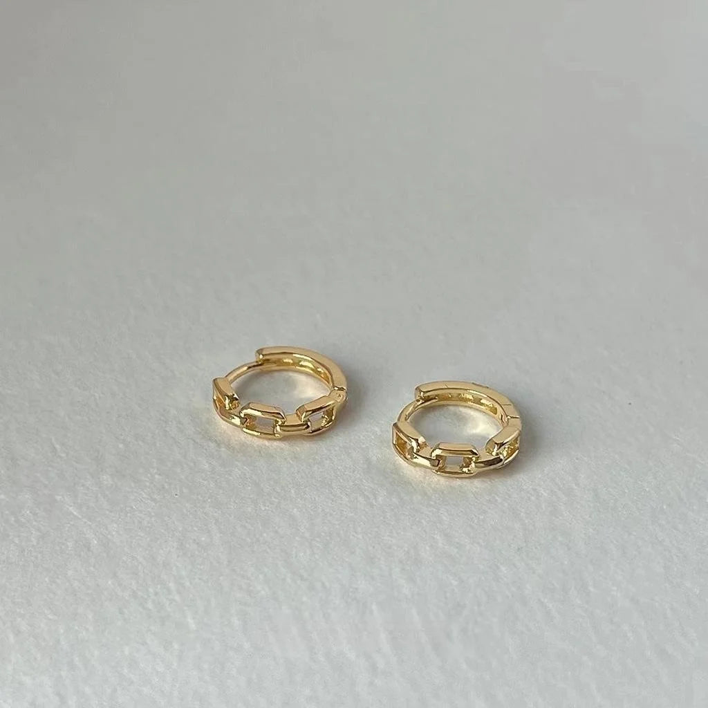 Copper Hollow Chain Geometric Circle Drop Earrings, Minimalist Metallic Everyday Jewelry