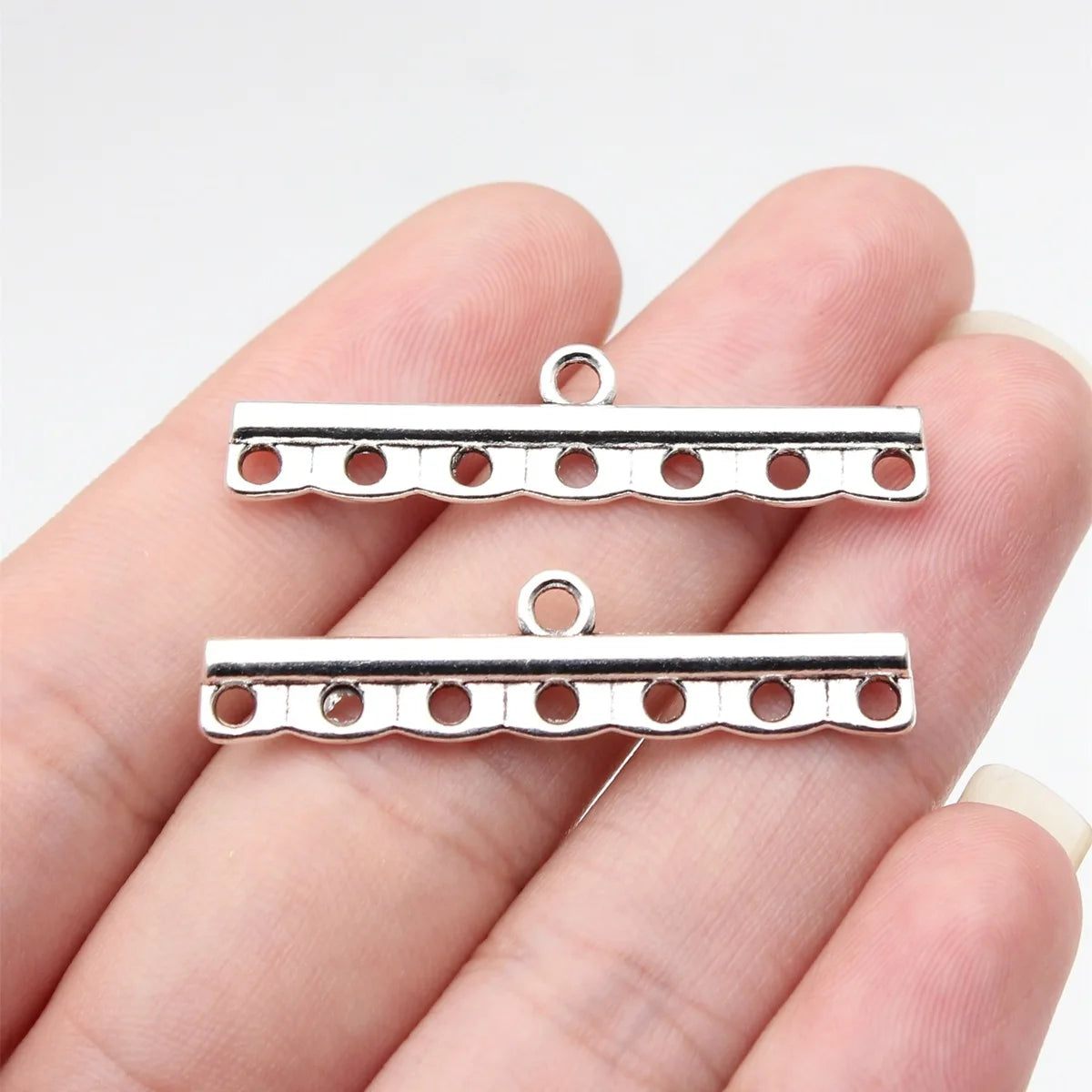 39x9.5mm 2.3g Antique Silver Zinc Alloy Multi Hole Earring Connector Charm for DIY Dangle Earrings