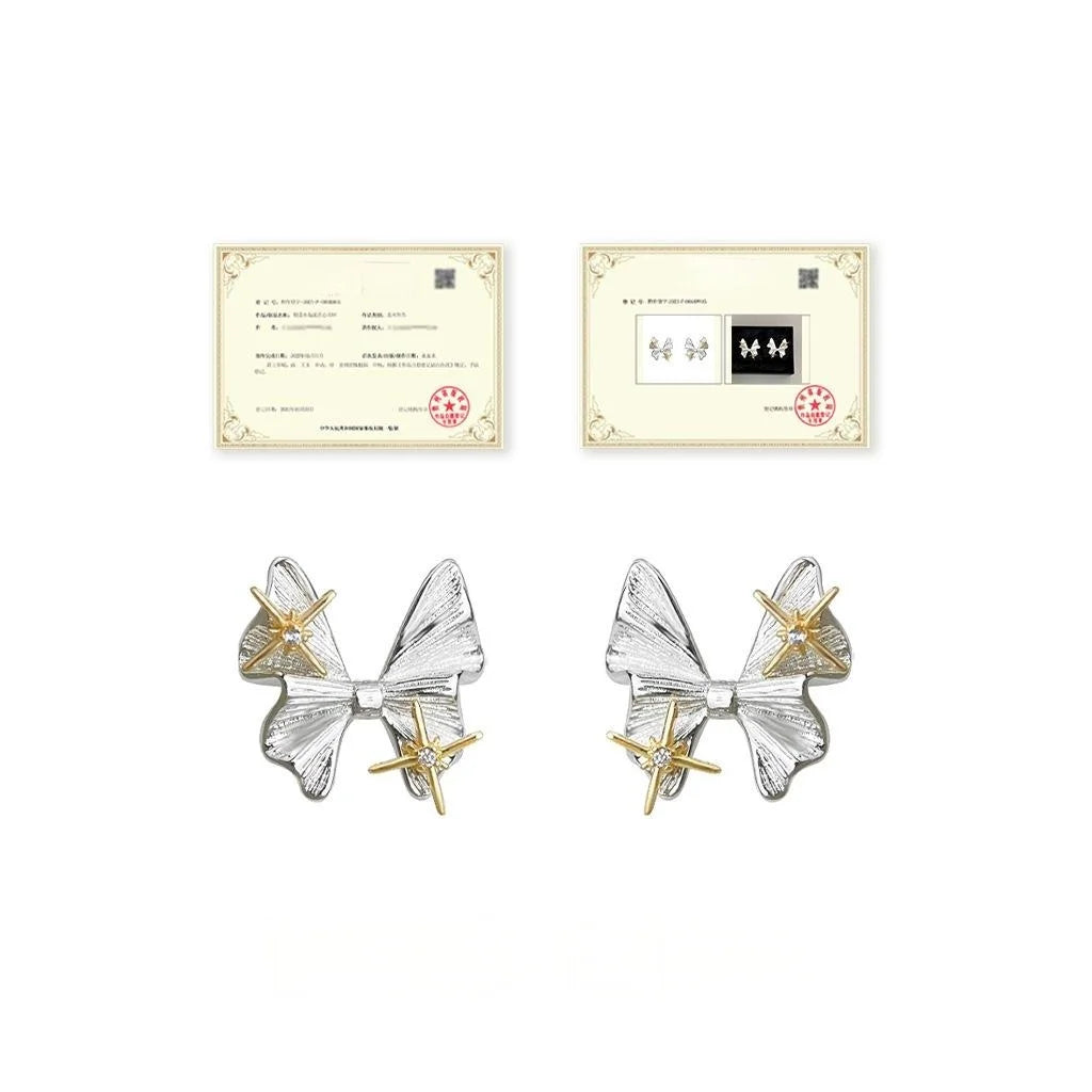 Two Tone Electroplated Butterfly Stud Earrings Eco Copper Style Jewelry