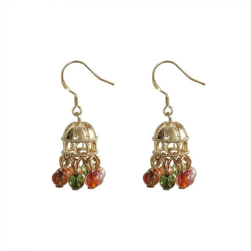 Handmade Colorful Glass Copper Drop Earrings Ethnic Geometric Ring Line Vacation Style