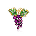Elegant Purple Grape Brooch With Enamel Leaves And Rhinestones, Alloy Fruit Lapel Pin Suit Accessory Gift