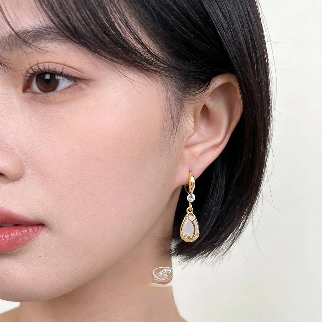 French Vintage Tulip Drop Earrings Copper Micro Pave Zircon Teardrop Glass Crystal Floral Jewelry