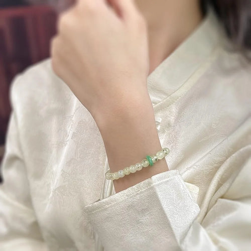 New Chinese Style Natural Stone Prehnite Crystal Bracelet For Women With Geometric Round Ring Design