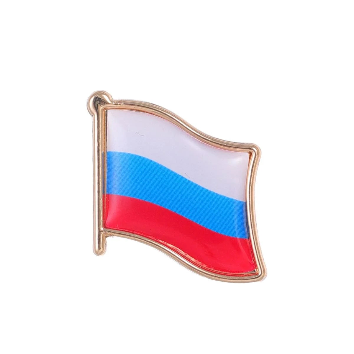 Elegant Russian Flag Enamel Alloy Brooch, Gold Tone Waving National Lapel Pin For Suit Accessory Gift