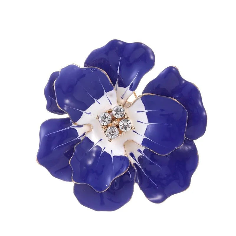 Elegant Red Enamel Peony Flower Brooch With Rhinestone Center, Alloy Lapel Pin Corsage Suit Accessory