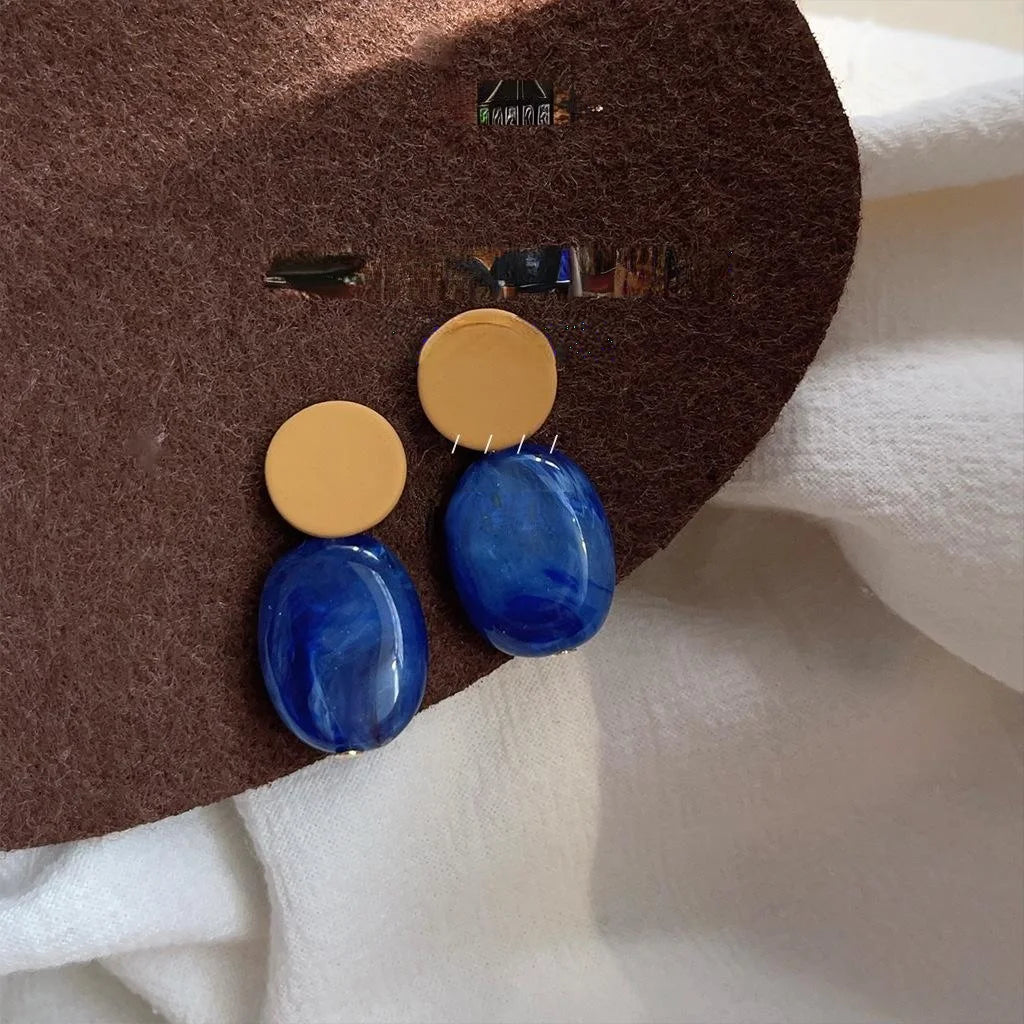 Klein Blue Colorblock Geometric Irregular Circle Enamel Copper Drop Earrings