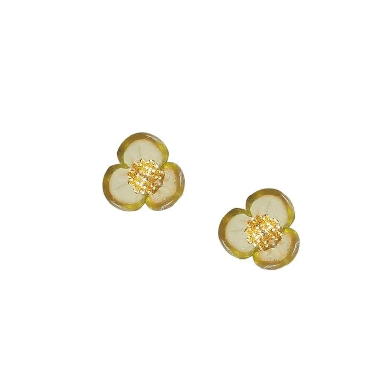 Summer Fresh Green Flower Copper Stud Earrings, Style Small Floral Ear Jewelry