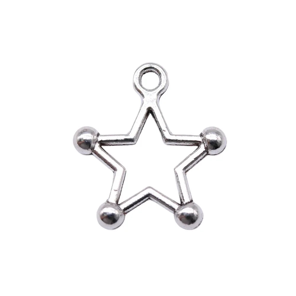 18x16mm 0.7g Antique Silver Zinc Alloy Five-Point Star Charm Pendant for DIY Necklace Bracelet Making