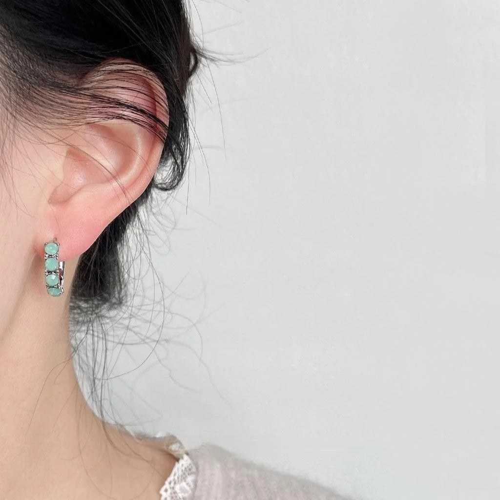 Style Copper Geometric Ring Drop Earrings With Green Glass Rhinestones