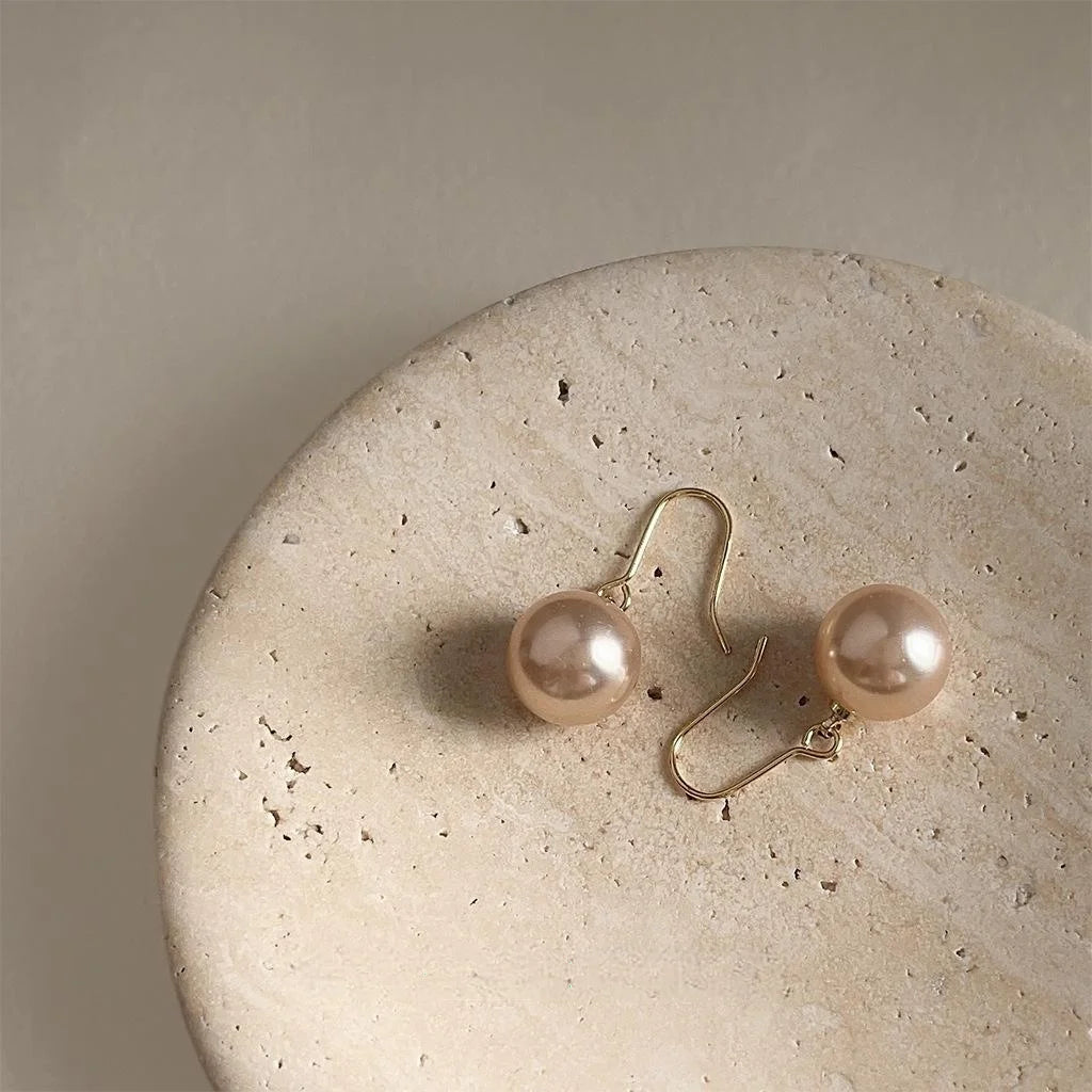 Elegant Gold Round Faux Pearl Drop Earrings Simple Geometric Fashion Jewelry For Women