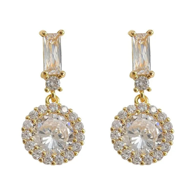 Light Luxury Copper Micro Pave Zircon Round Geometric Drop Earrings For Women