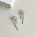 Original Design Sea Blue Zircon Micro Pave Bowknot Copper Long Drop Earrings Sweet Elegant Jewelry