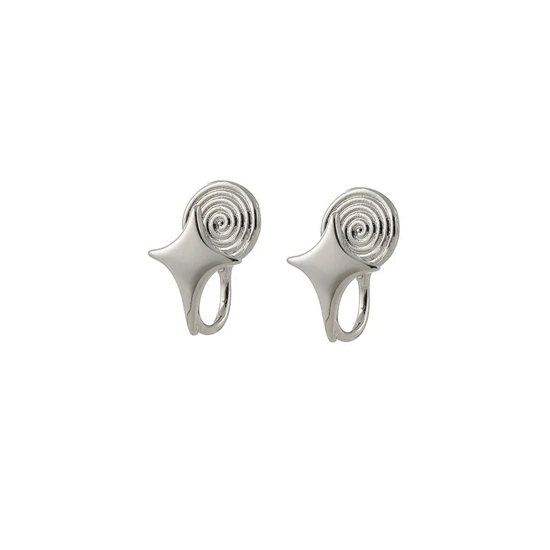 Elegant Minimalist Glossy Alloy Starburst Spiral Stud & Clip On No Piercing Fashion Earrings