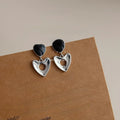 Sweet Cool Black Enamel Hollow Heart Copper Drop Earrings For Women