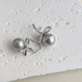 Luxury Gray Glass Pearl Bow Drop Earrings For Women Copper Micro Pave Zircon Minimalist Jewelry